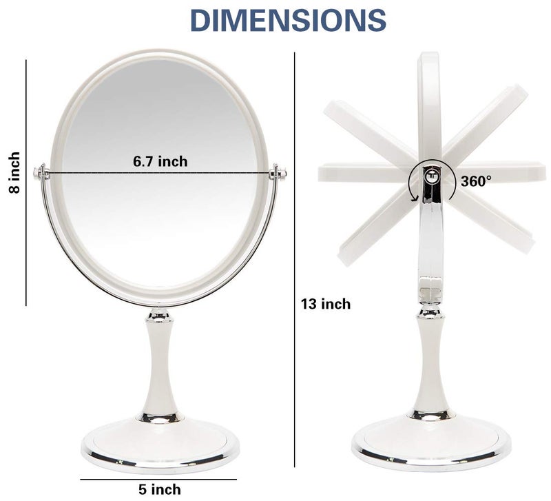 YEAKE Vintage Table Mirror with Stand 8-inch Double Sided Swivel 1X/3X Magnification Desk Mirror with Silver Style 13 Inch Height Standing Tabletop Makeup Vanity Mirror(Oval) - Image 3